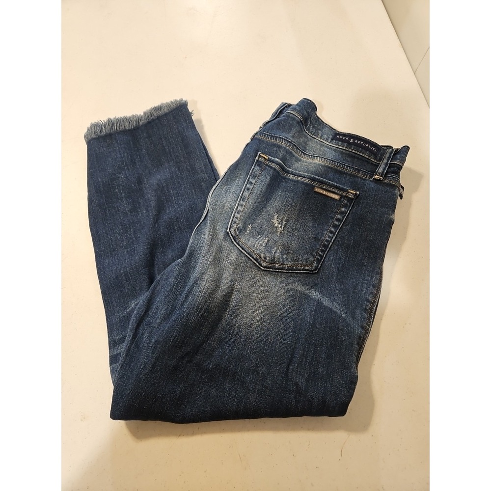 Rock &‎ Republic Kendall Jeans Womens Size 16 Stretch Raw Hem Distressed (A1296)